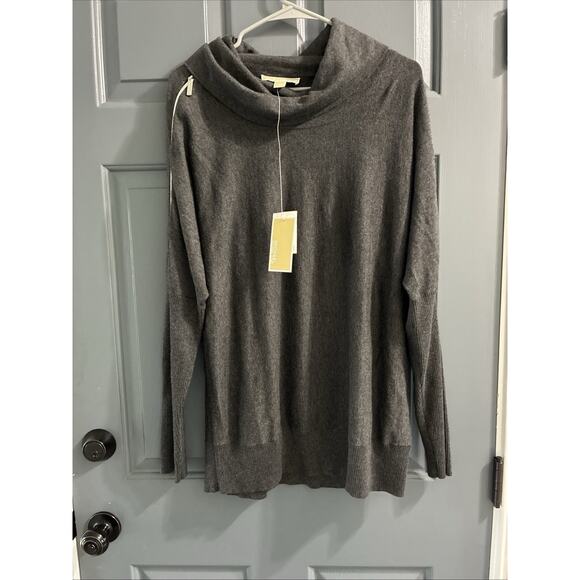 Michael Kors Women's Sweater Zipper Sleeves Gray Size L Pullover Turtleneck - Picture 1 of 9